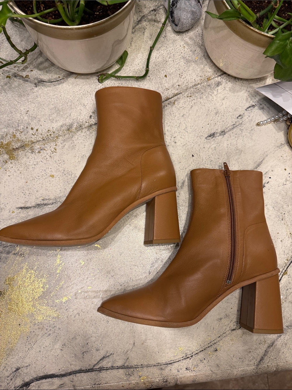 Free People Sienna Boots Womens 39 /8.5 Brown Tan Leather Chunky Heel Y2K Go Go - Picture 3 of 7